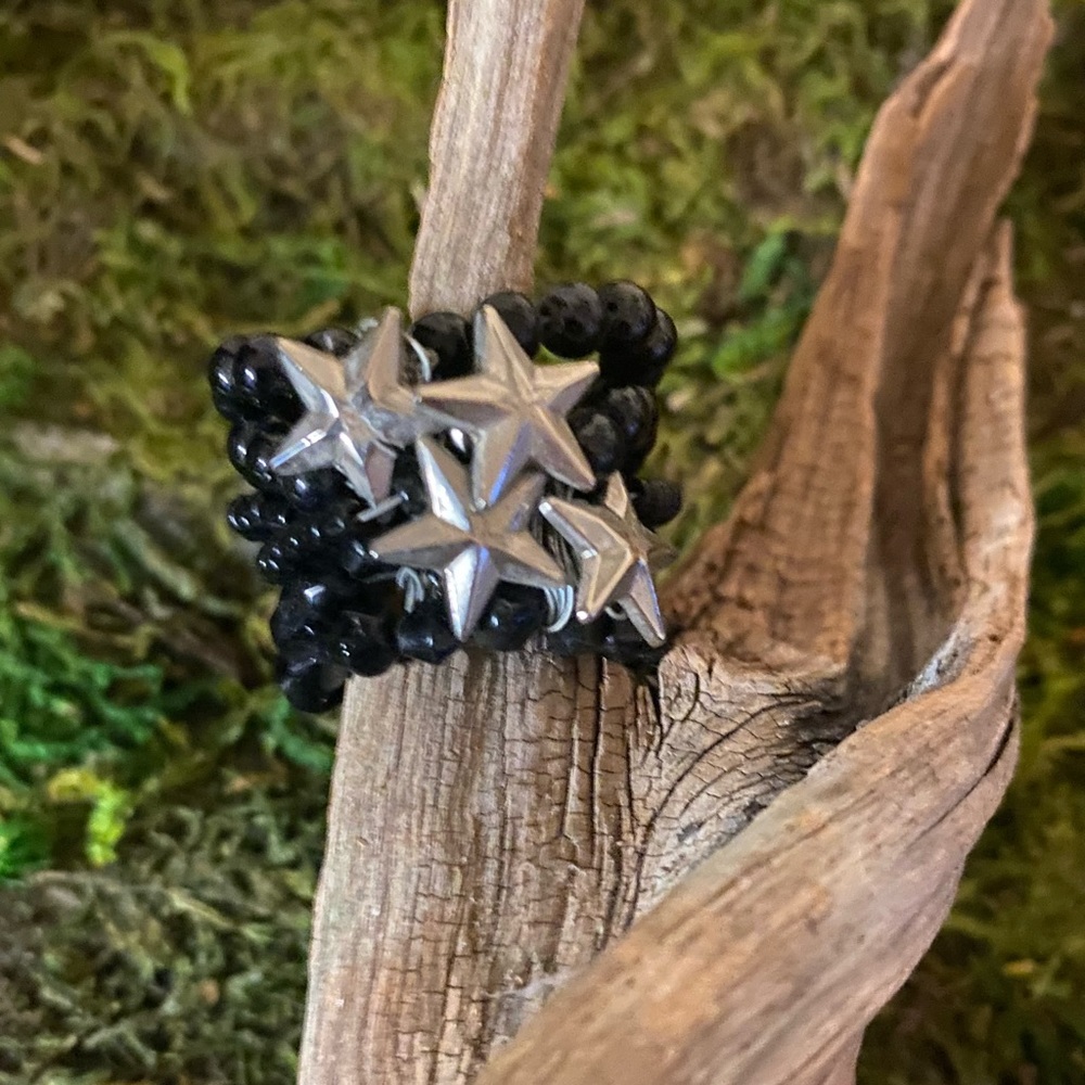 Black Beaded Star Ring - image 1
